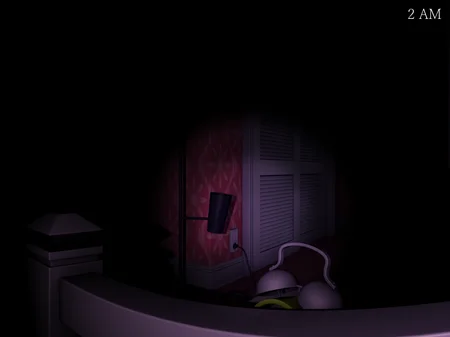 Side view of Mary's dark bedroom showing the closet with louvered doors in Five Nights at Candy's 3